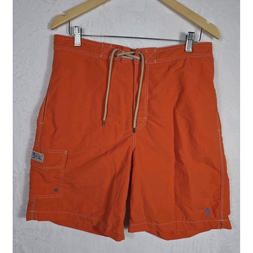 Vintage 90s Polo Ralph Lauren Orange Swim Trunks Cargo Board Shorts M
